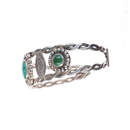 6.3" 1940's Navajo Sterling silver green turquoise 3 stone cuff bracelet