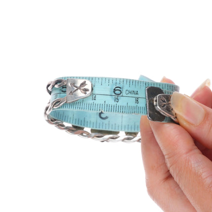 6.3" 1940's Navajo Sterling silver green turquoise 3 stone cuff bracelet