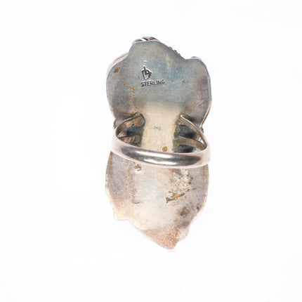 sz8 70's-80's DL Vintage Navajo sterling silver feather ring spiderweb turquoise