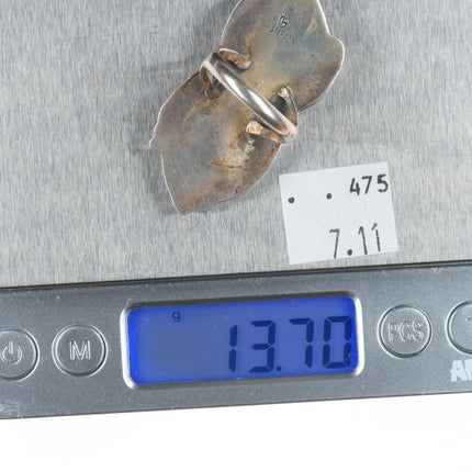 sz8 70's-80's DL Vintage Navajo sterling silver feather ring spiderweb turquoise