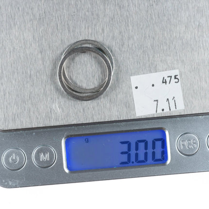 sz8 2 c1940's Zuni slim stacking turquoise channel inlay sterling silver rings