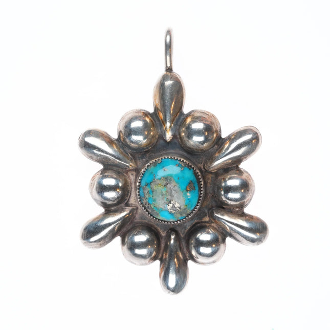 1970's Dee Morris Morenci Turquoise sterling silver Repousse bump out pendant