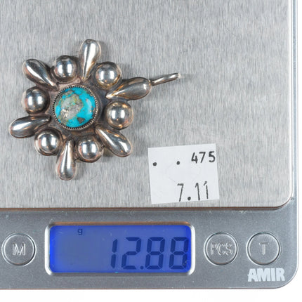1970's Dee Morris Morenci Turquoise sterling silver Repousse bump out pendant
