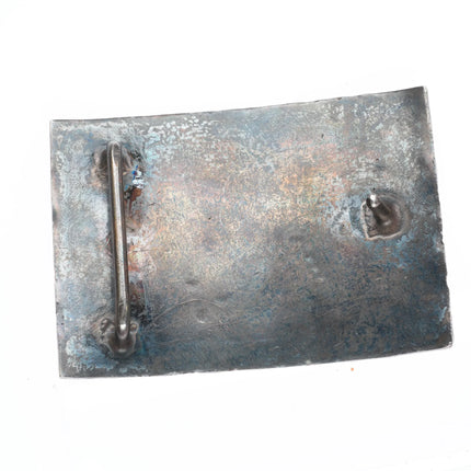 c1950's Zuni Sterling silver Channel inlay turquoise/coral/jet/shell belt buckle