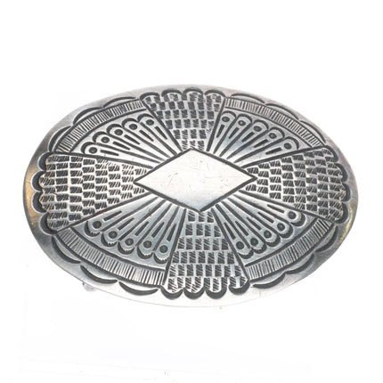 Harrison Blackgoat (1939-1977) Navajo heavy stamped sterling silver belt buckle