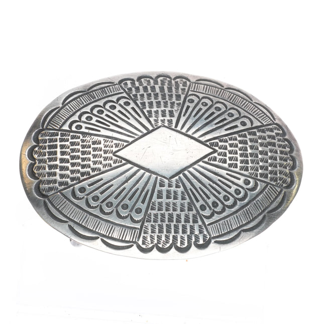Harrison Blackgoat (1939-1977) Navajo heavy stamped sterling silver belt buckle