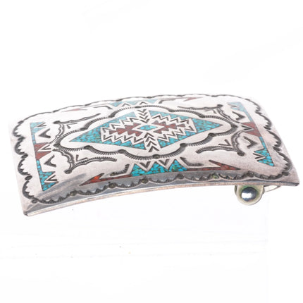 Nakai Navajo sterling silver chip inlay turquoise vintage belt buckle