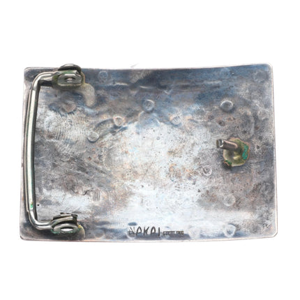 Nakai Navajo sterling silver chip inlay turquoise vintage belt buckle
