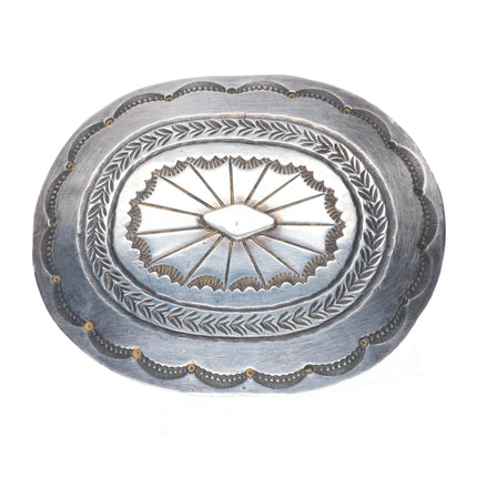 Tom Willeto Navajo Vintage sterling silver heavily stamped belt buckle