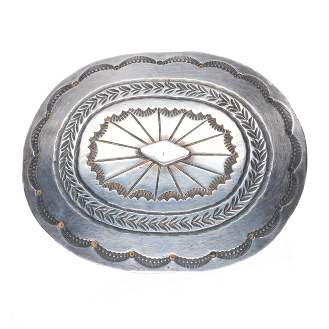 Tom Willeto Navajo Vintage sterling silver heavily stamped belt buckle