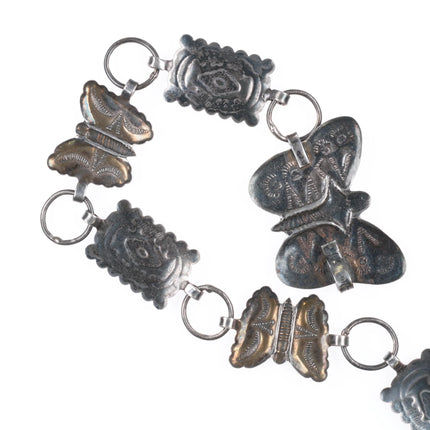 Vintage Fred Harvey Era Sterling silver butterfly stamped concho belt/hatband