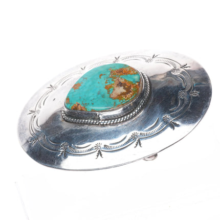 Vintage Navajo sterling silver belt buckle with nice turquoise
