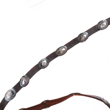 32" Vintage Navajo Slim hand stamped sterling silver coin concho belt/hatband