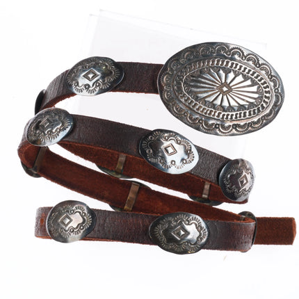 32" Vintage Navajo Slim hand stamped sterling silver coin concho belt/hatband