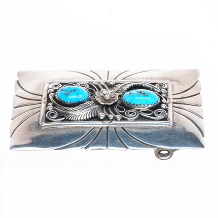 R Navajo Sterling silver and turquoise vintage belt buckle