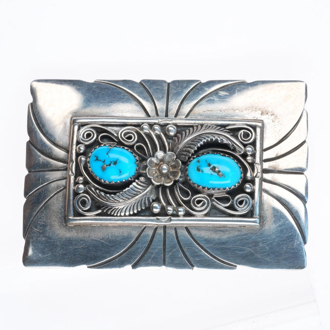 R Navajo Sterling silver and turquoise vintage belt buckle