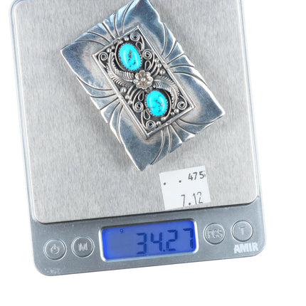R Navajo Sterling silver and turquoise vintage belt buckle