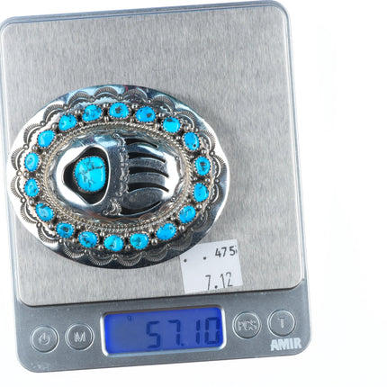 Sterling Silver Navajo ShadowBox  Kingman Turquoise Belt Buckle Wilbur Muskett