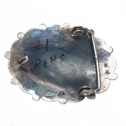 Vintage KR Navajo Overlay High grade turquoise belt buckle sterling silver
