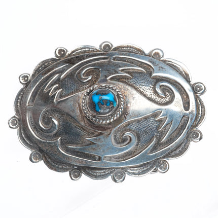 Vintage KR Navajo Overlay High grade turquoise belt buckle sterling silver