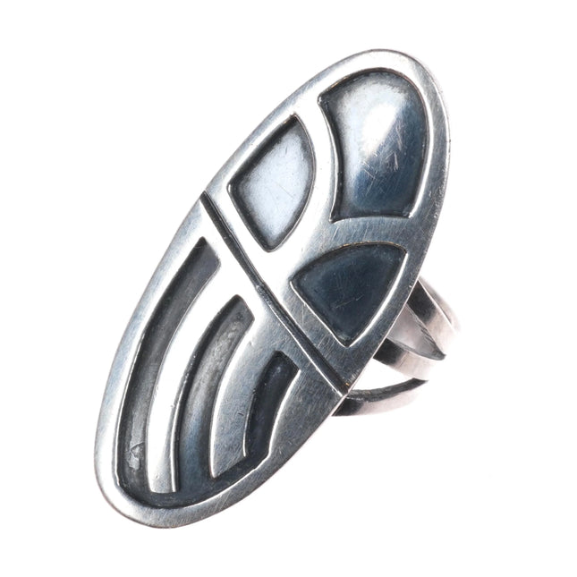 sz6.5 c1950's Victor Coochwytewa Hopi overlay rain cloud ring sterling silver