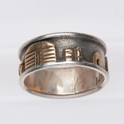 sz7 Francis Tabaha Navajo 14k gold/Sterling silver storyteller band ring