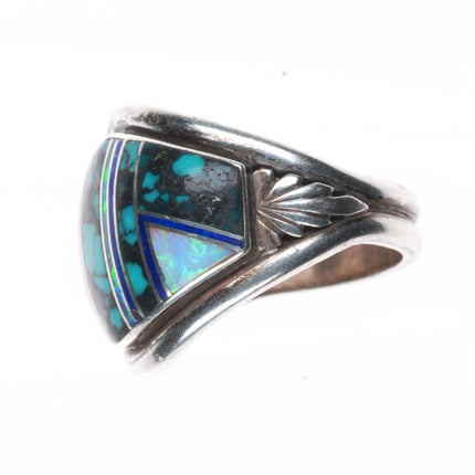 sz11.5 Kenneth Bitsie Navajo sterling silver, turquoise/opal/lapis men's ring