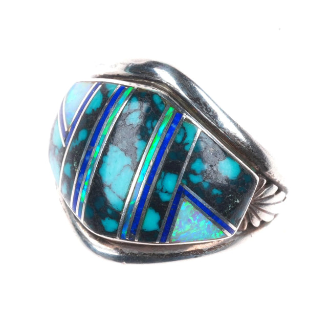 sz11.5 Kenneth Bitsie Navajo sterling silver, turquoise/opal/lapis men's ring