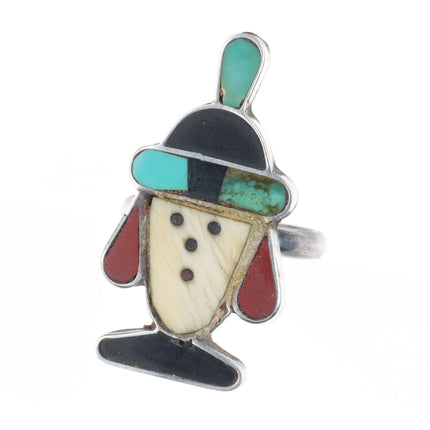 sz6 Zuni sterling silver channel inlay Zunitoon character ring