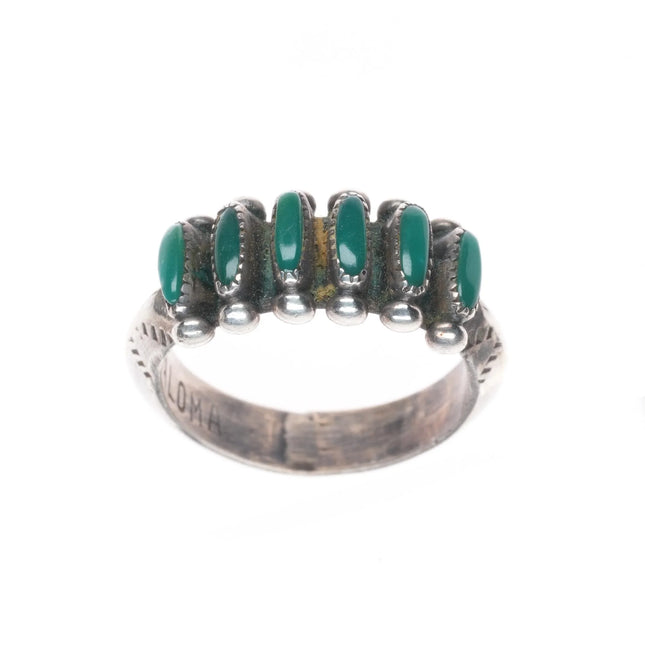 sz6 Janice Paloma Zuni sterling silver vintage turquoise petit point row ring