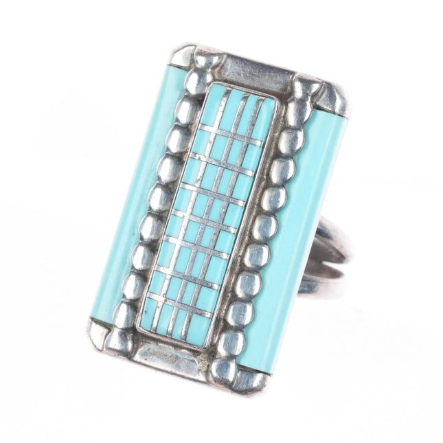 sz7 vintage Zuni sterling silver turquoise channel inlay ring size 7