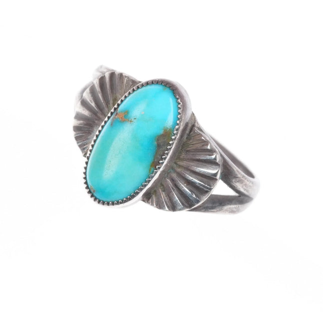sz6 30's-40's Navajo sterling silver chiseled side ring really nice turquoise