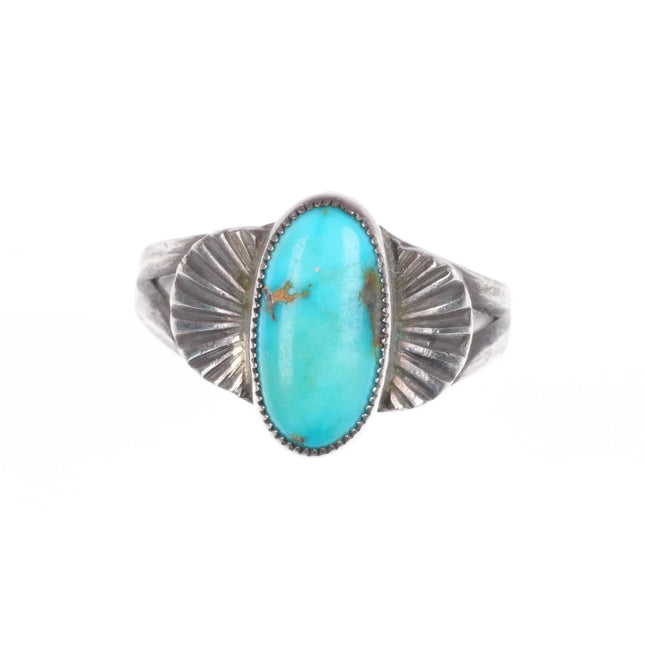 sz6 30's-40's Navajo sterling silver chiseled side ring really nice turquoise