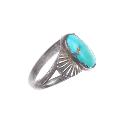 sz6 30's-40's Navajo sterling silver chiseled side ring really nice turquoise