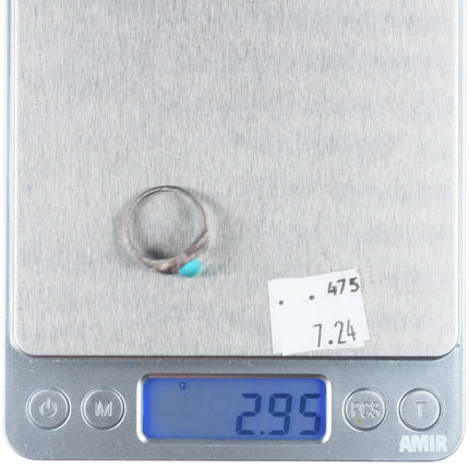 sz6 30's-40's Navajo sterling silver chiseled side ring really nice turquoise