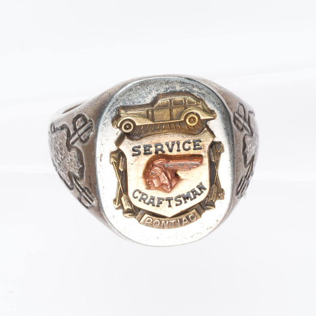 sz9.5 40's-50's Indian themed Pontiac service Craftsman ring sterling silver