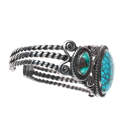 6.5" c1940 Nevada red spiderweb turquoise Navajo sterling silver cuff bracelet