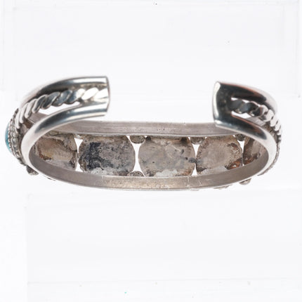 6.8" 1950's Morenci Spiderweb turquoise Navajo sterling silver row cuff bracelet