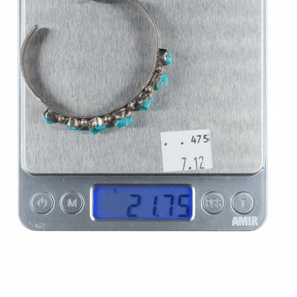 6.25" c1950 Zuni Carved turquoise row cuff bracelet sterling silver stamped side