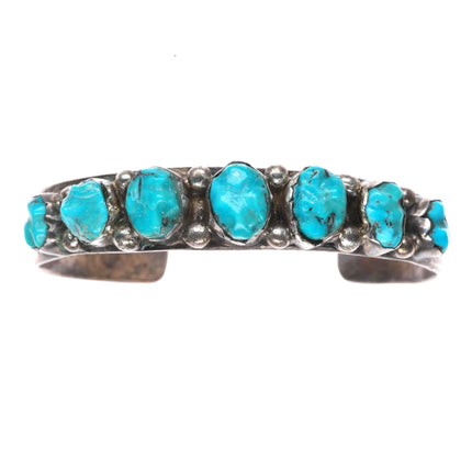 6.25" c1950 Zuni Carved turquoise row cuff bracelet sterling silver stamped side