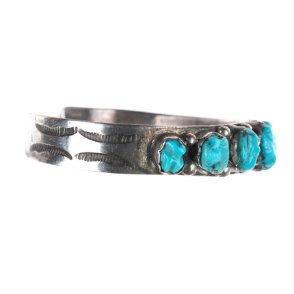 6.25" c1950 Zuni Carved turquoise row cuff bracelet sterling silver stamped side