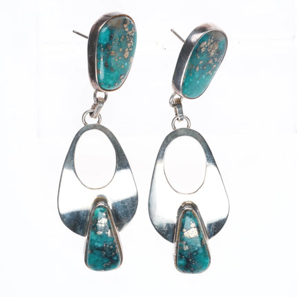 3" Long Tommy Jackson Navajo Morenci Turquoise sterling silver earrings