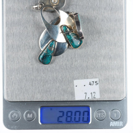 3" Long Tommy Jackson Navajo Morenci Turquoise sterling silver earrings