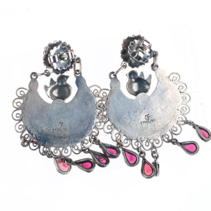 Federico Jimenez Sterling silver, turquoise, garnet Frida Kahlo style earrings