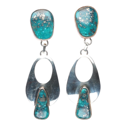 3" Long Tommy Jackson Navajo Morenci Turquoise sterling silver earrings