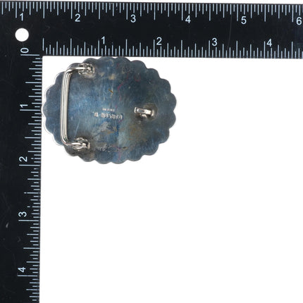 Carson Blackgoat Navajo Sterling silver shadowbox turquoise belt buckle