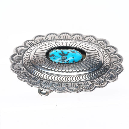 Carson Blackgoat Navajo Sterling silver shadowbox turquoise belt buckle