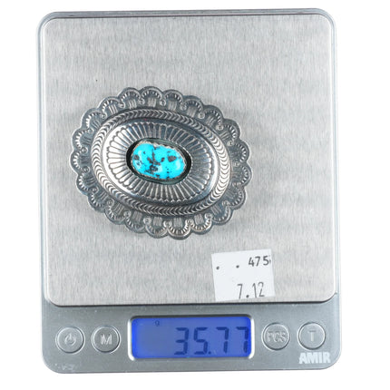 Carson Blackgoat Navajo Sterling silver shadowbox turquoise belt buckle