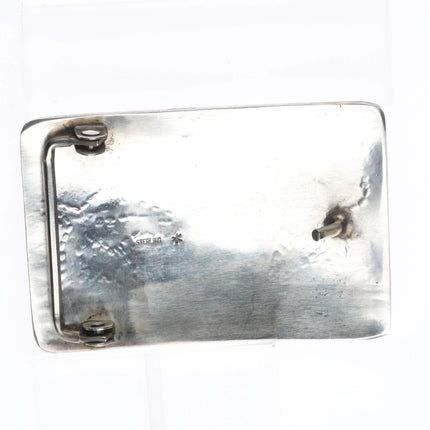 Virgil Thomas Hopi Overlay 2 rams belt buckle sterling silver