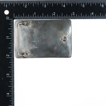 Virgil Thomas Hopi Overlay 2 rams belt buckle sterling silver